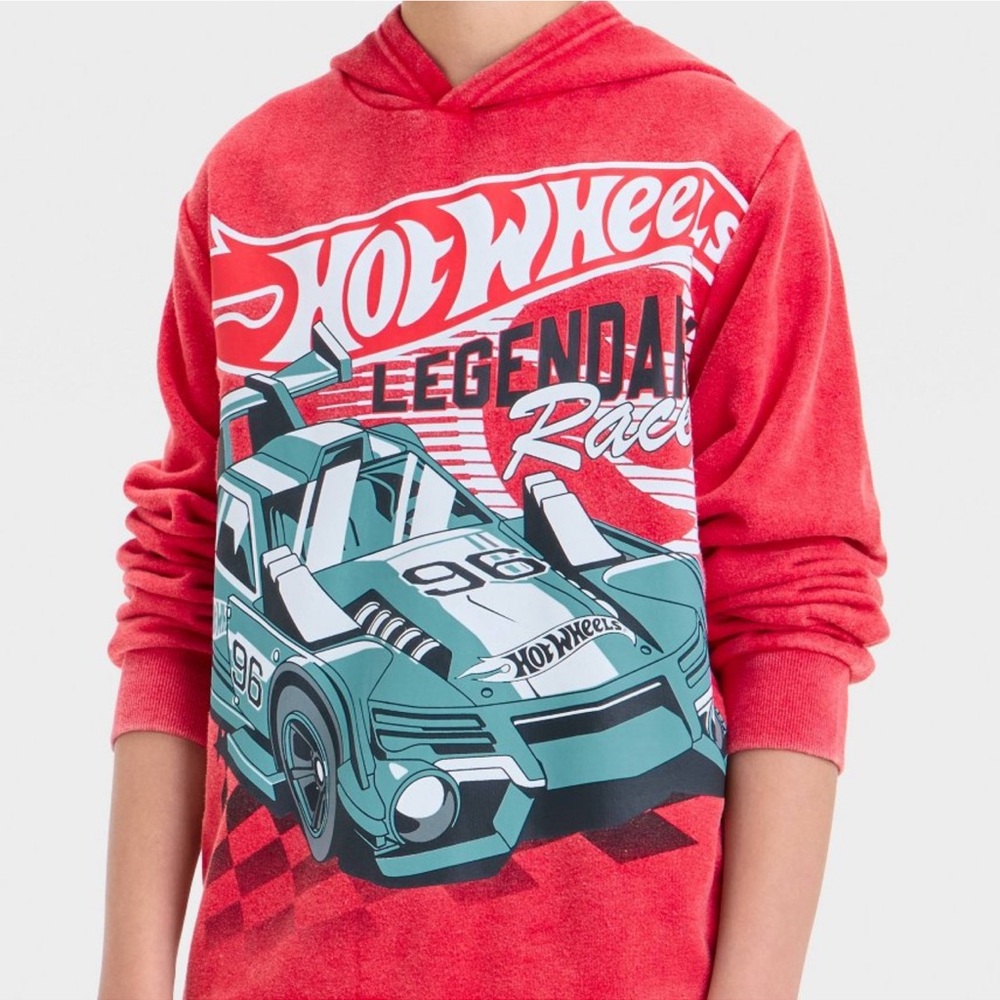 ✨BNWT - Boys' Hot Wheels Washed Hooded Fleece Sweatshirt - Red - size XL✨